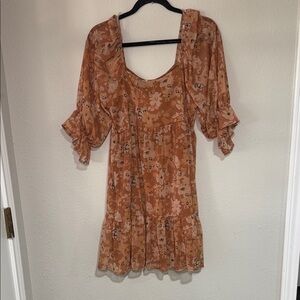 Peach Love California Floral baby doll  Mini Dress